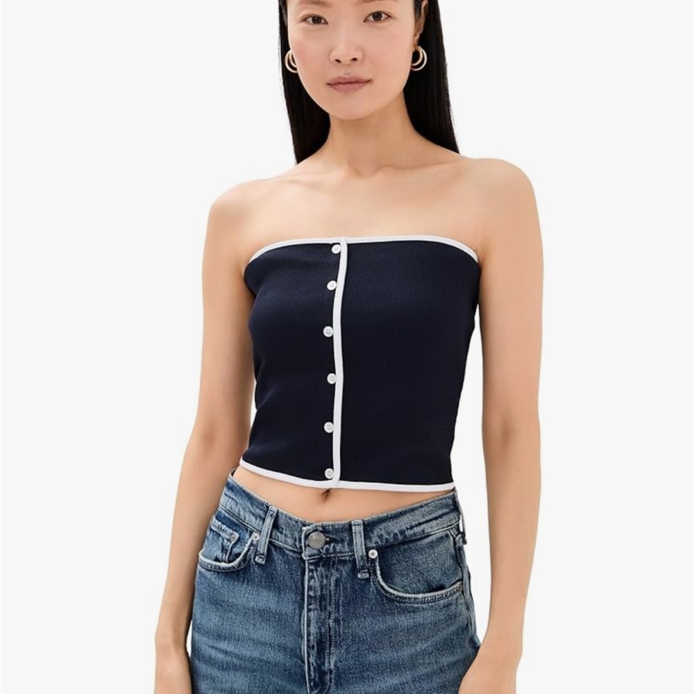 Veronica Beard Navy and White Strapless Crop Top